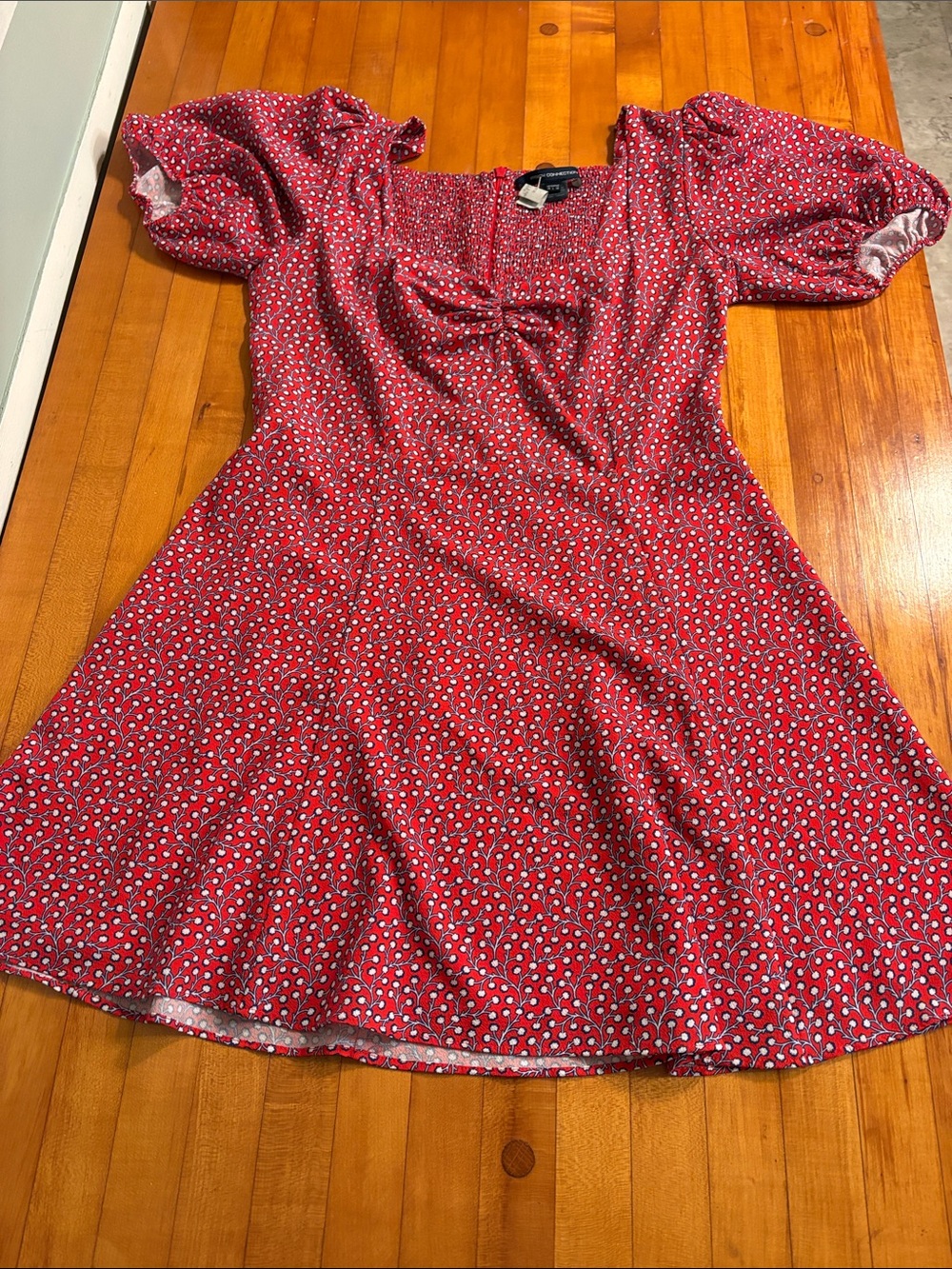 French Connection Red Floral Puff-Sleeve Mini Dress
